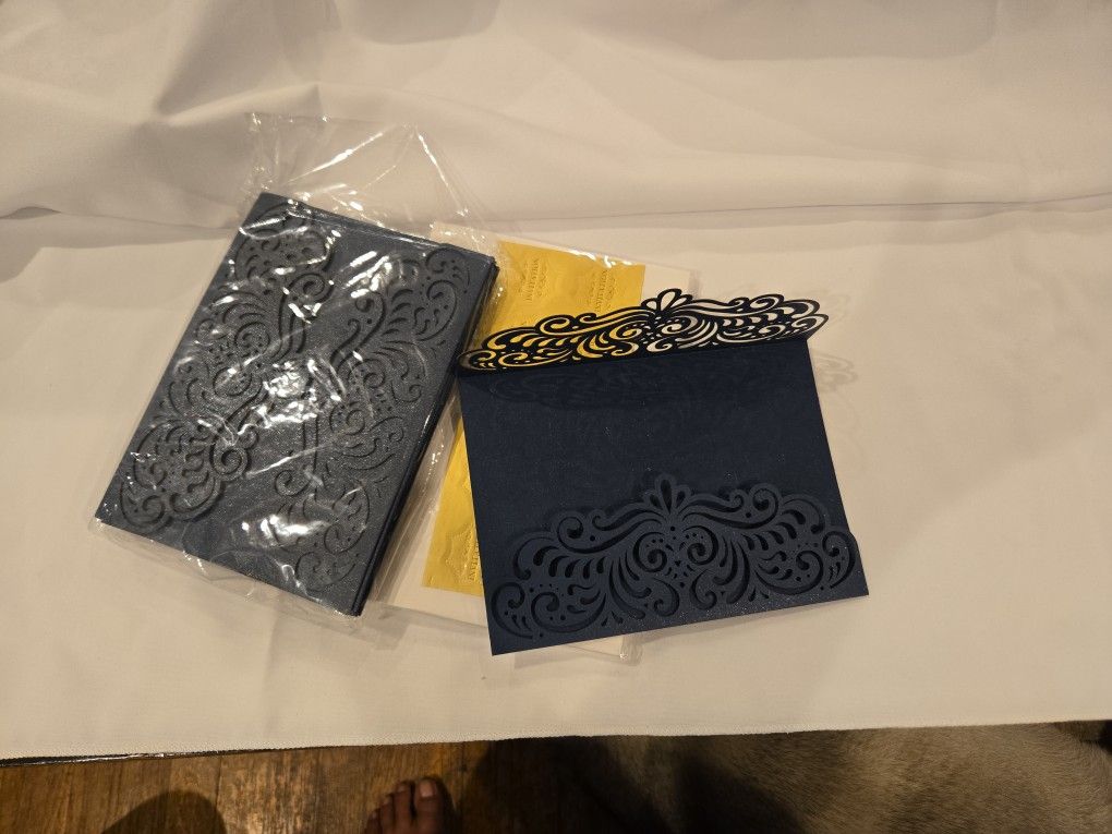 Laser Cut Invitations Shimmery Dark Blue 20 Ct