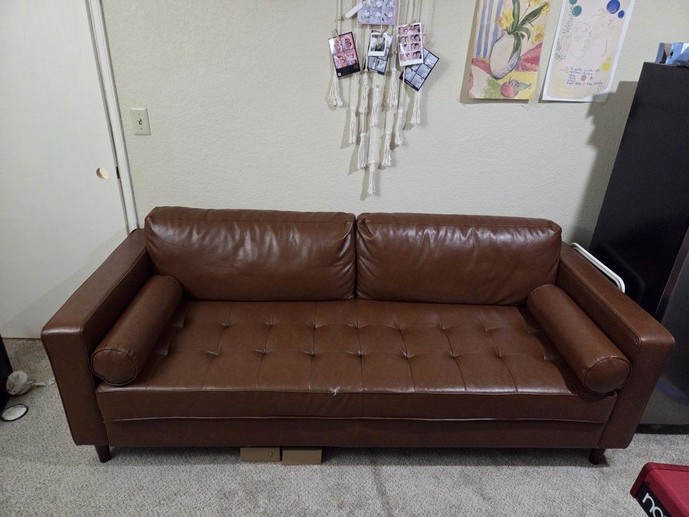 Purtell 82.25" Faux leather Square Arm Sofa, Comfy Sofa, Living Sofa