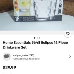 BRAND NEW Bulk Buy Home Essentials 9648 Eclipse 16 Piece Drink Ware Set - 42 Units - $1250