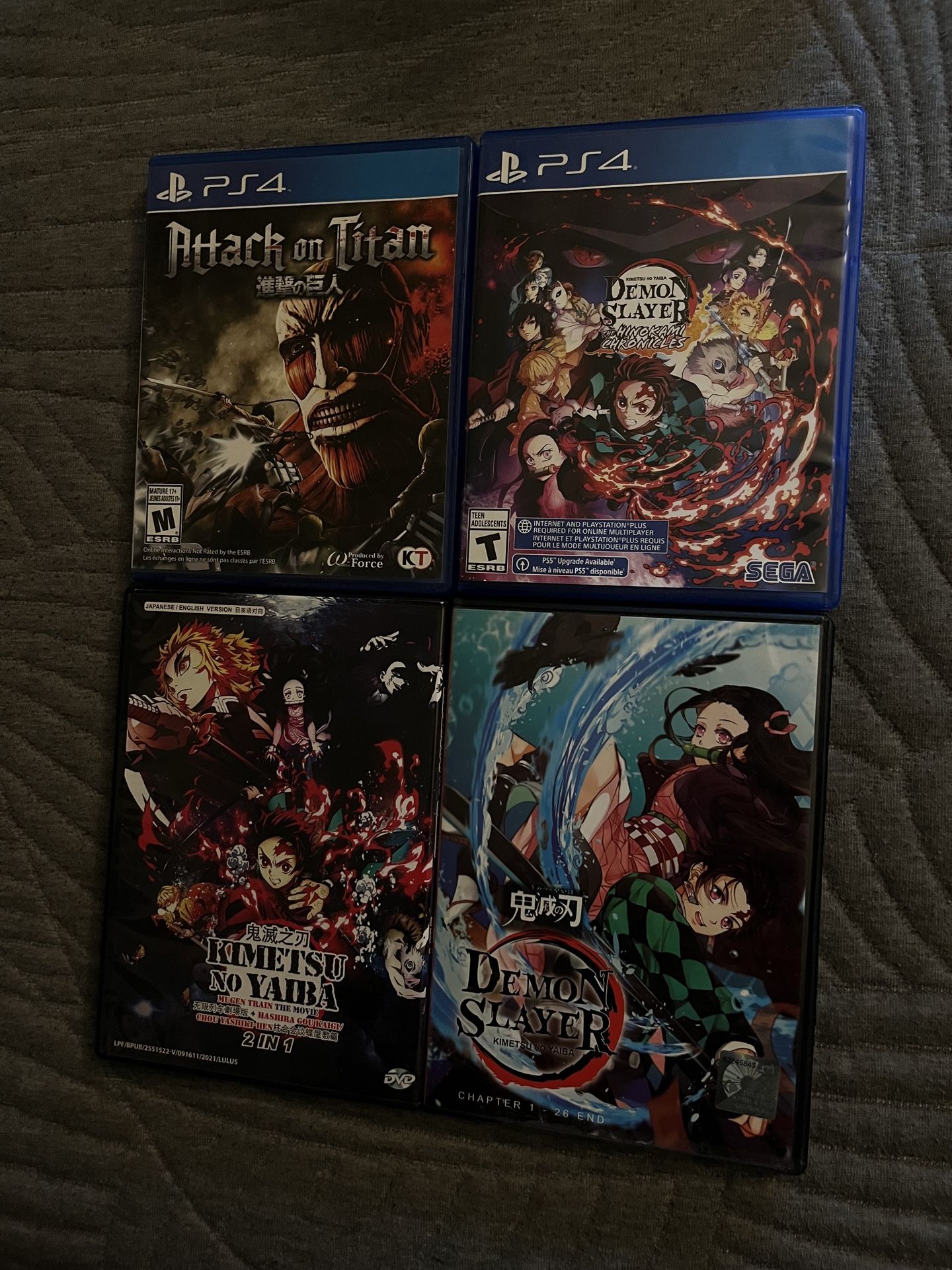 Attack On Titan & Demon Slayer PS4 Game Lot & DVD’s