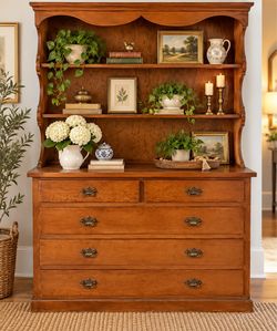 Vintage Wooden Hutch with Dresser Base storage Farmhouse Cottage-core