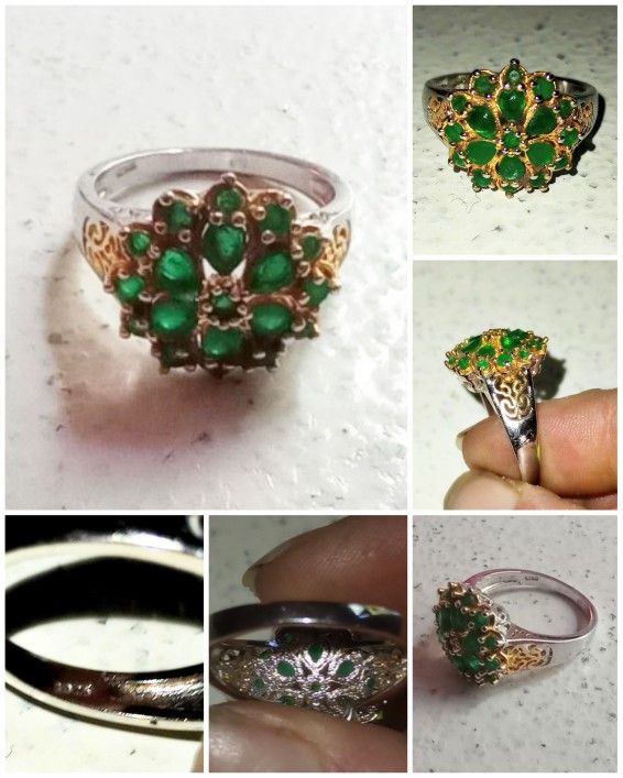 Sterling, Gold, And Jade Flower Ring