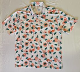 Golf Gods Men's XL Australian Peach Flamingo Performance Golf Polo