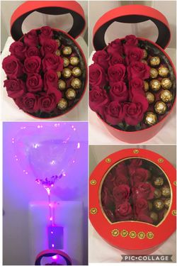 MOTHER’S DAY ELEGANT RED GIFT BOX WITH FRESH FUCHSIA ROSES, CHOCOLATES, LED LIGHTED BALLOONS🌹🌹🌹🎈🙍‍♀️