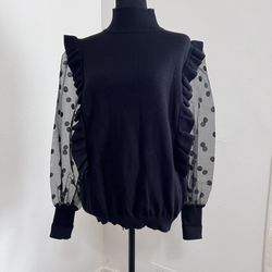 Womens Mazik Sweater Sweatshirt with Sheer Sleeves - Size M in Black