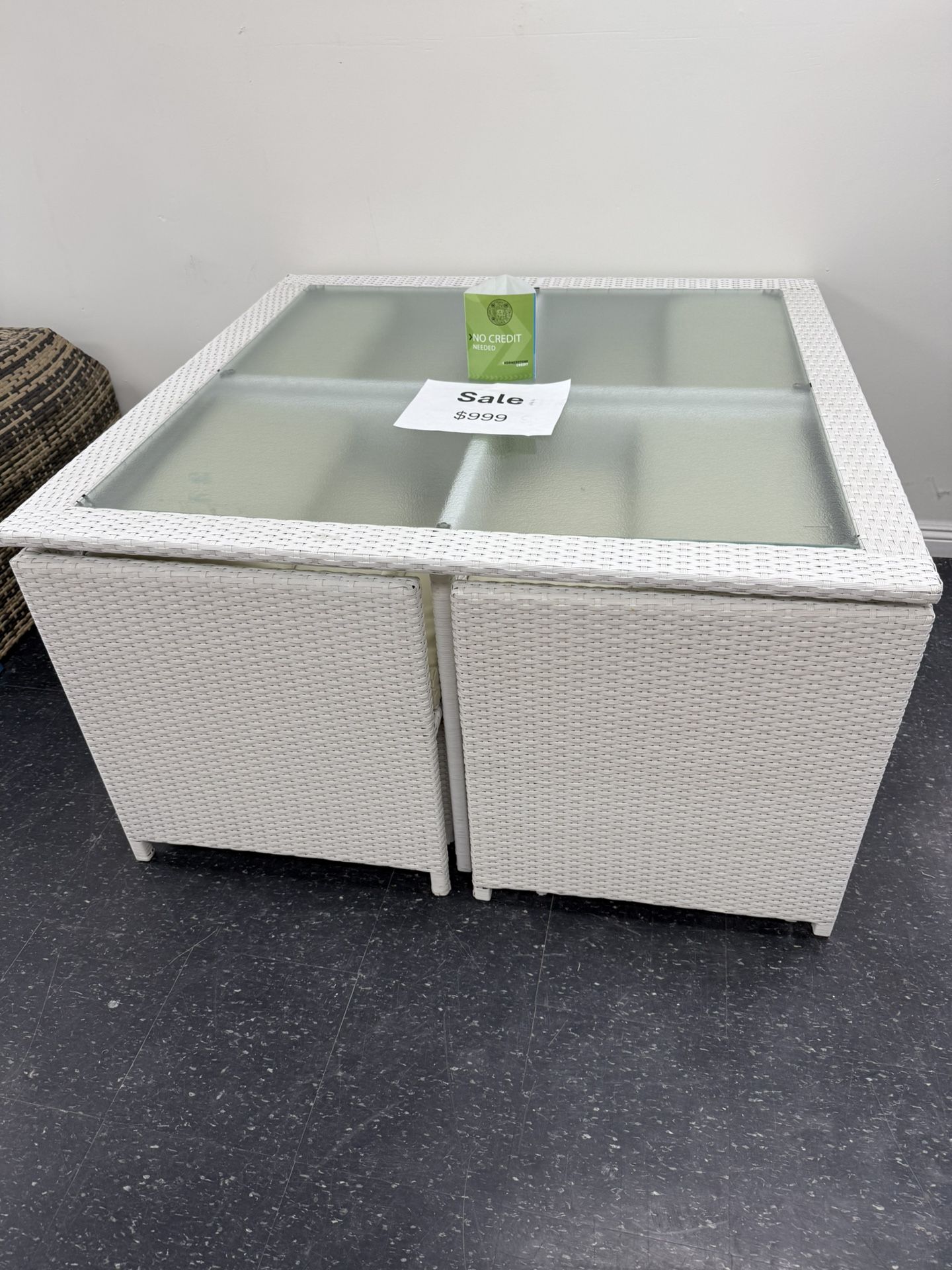 Patio Furniture White Wicker Rattan 8 Seating Dinning Set