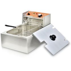 Commercial Deep Fryer with Basket 6-12L Capacity Adjustable Temperature and Timer Stainless Steel With lid Suitable for home/commercial/camping/outdoo