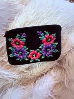 Feiler Germany Floral Chenille Zip Cosmetic Pouch Makeup Bag