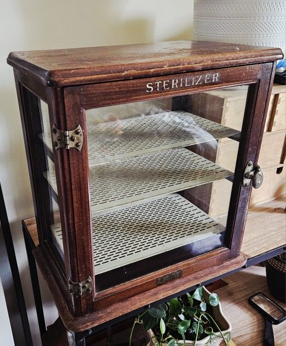 Antique Barbershop Sterilizer Cabinet