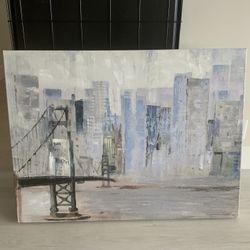 40X30 Bridge With Skyscrapers Print/Canvas/Wall Art/Picture/Painting - Blues, Greys, Whites - Pompano Beach