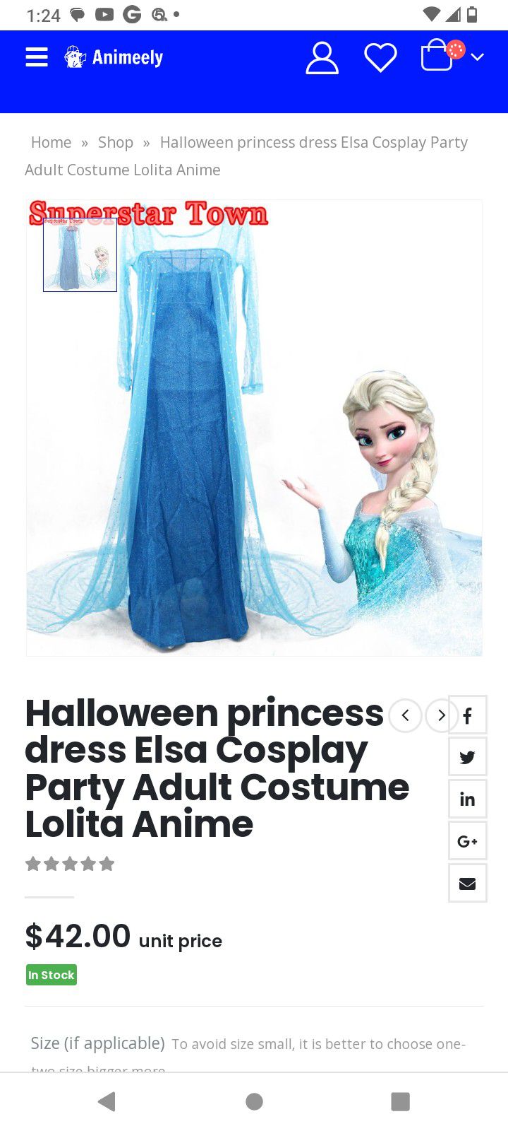 Adult Elsa Costume Size Small To Medium Adult
