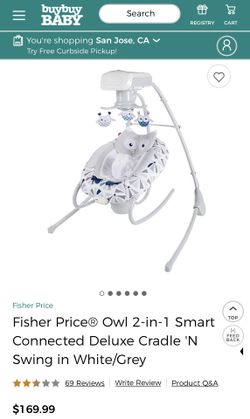 Fisher Price® Owl 2-in-1 Smart Connected Deluxe Cradle 'N Swing in White/Grey