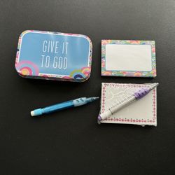 Christian Woman gift “Give It To God” Metal Prayer Box Brand New Paper/Pens NEW
