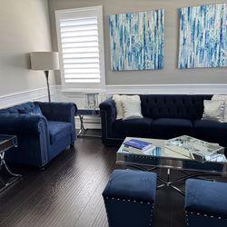 Luxury Navy Velvet Living Room Set – Glam Modern Designer Style