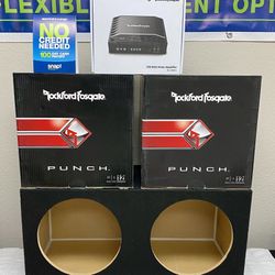 New (2) 12” inch Rockford Fosgate Punch (P1) Car Audio Subwoofers + Rockford Fosgate Bass Amplifier + Speaker Box {No Credit Finance} ✅