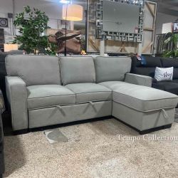 Pull-Out Sleeper Sectional with Drop Down CupHolder Tray, Beige, SKU#1081353BE