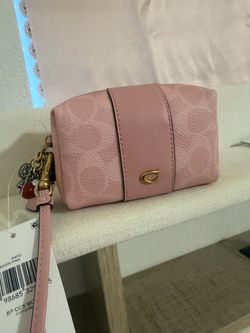 COACH Essential Signature pink Canvas Mini Cosmetic Cherry Charm Pouch
