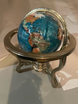 Gemstone World Globe on Silver Stand