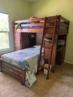 Wooden Twin Bunk Bed with Desk from Living Spaces