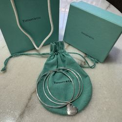 Tiffany & Co. Triple Bangle Heart Charm Bracelet