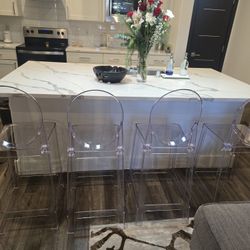 ✨$295 Clear Acrylic Ghost Bar Stools (Set of 4) – Counter Height – Like New
