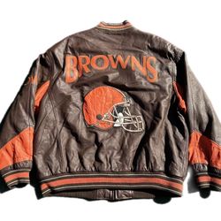 Vintage Carl Banks Leather Jacket Mens 2XL XXL Cleveland Browns NFL Football 90s