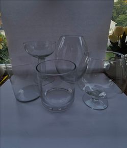 Set of 5 Clear Glass Vases & Centerpieces - Home Decor / Event Bundle