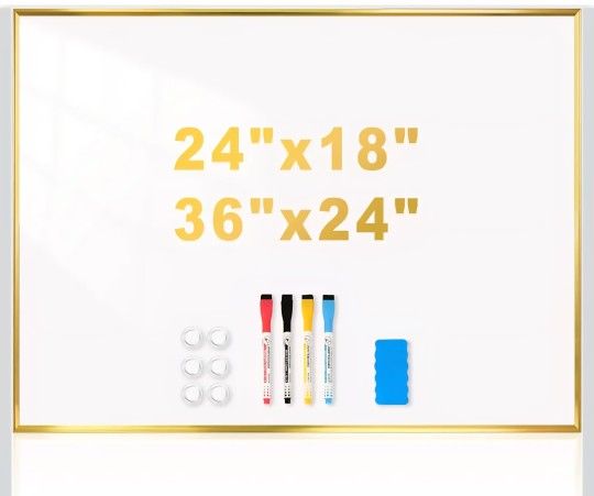 Magnetic Whiteboard, 36"x24" Gold Aluminum Frame Dry Erase White Board for Wall, Large Wipe Board