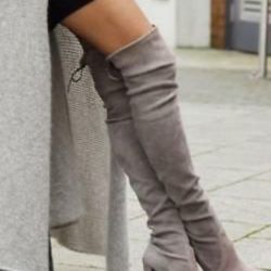 Gray Thigh High Stretch Over The Knee Pointed Toe Stretch Faux Suede Boots 9 