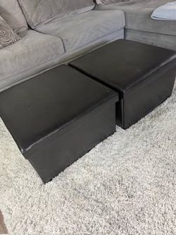 MOVING, needs to go!! - Pair of Black Faux Leather Storage Ottomans