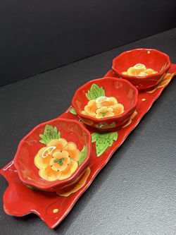 Temptations Prepping set Tray  3 Bowls Poppy Passion | Retired Temp-tations