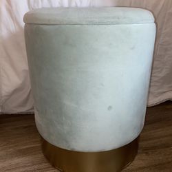 Light Blue Velvet Ottoman with Gold Base