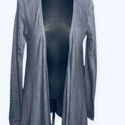 Tahari Linen Cardigan Womens Sz XL Gray Long Sleeve Open Front Handkerchief Hem