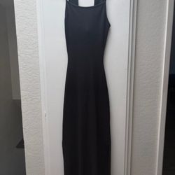 Black Ribbed Backless Maxi Dress 
