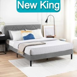 Brand New King Size Upholstered Tufted Platform Bed Frame with Headboard 