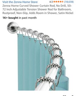 Zenna Home Curved Shower Curtain Rod, No Drill, 50-72 Inch Adjustable Tension Shower Rod for Bathroom, Rustproof, Non-Slip, Adds Room in Shower, Satin
