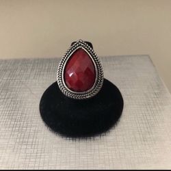 Antique Silver Drop Shaped Red Stone Ring