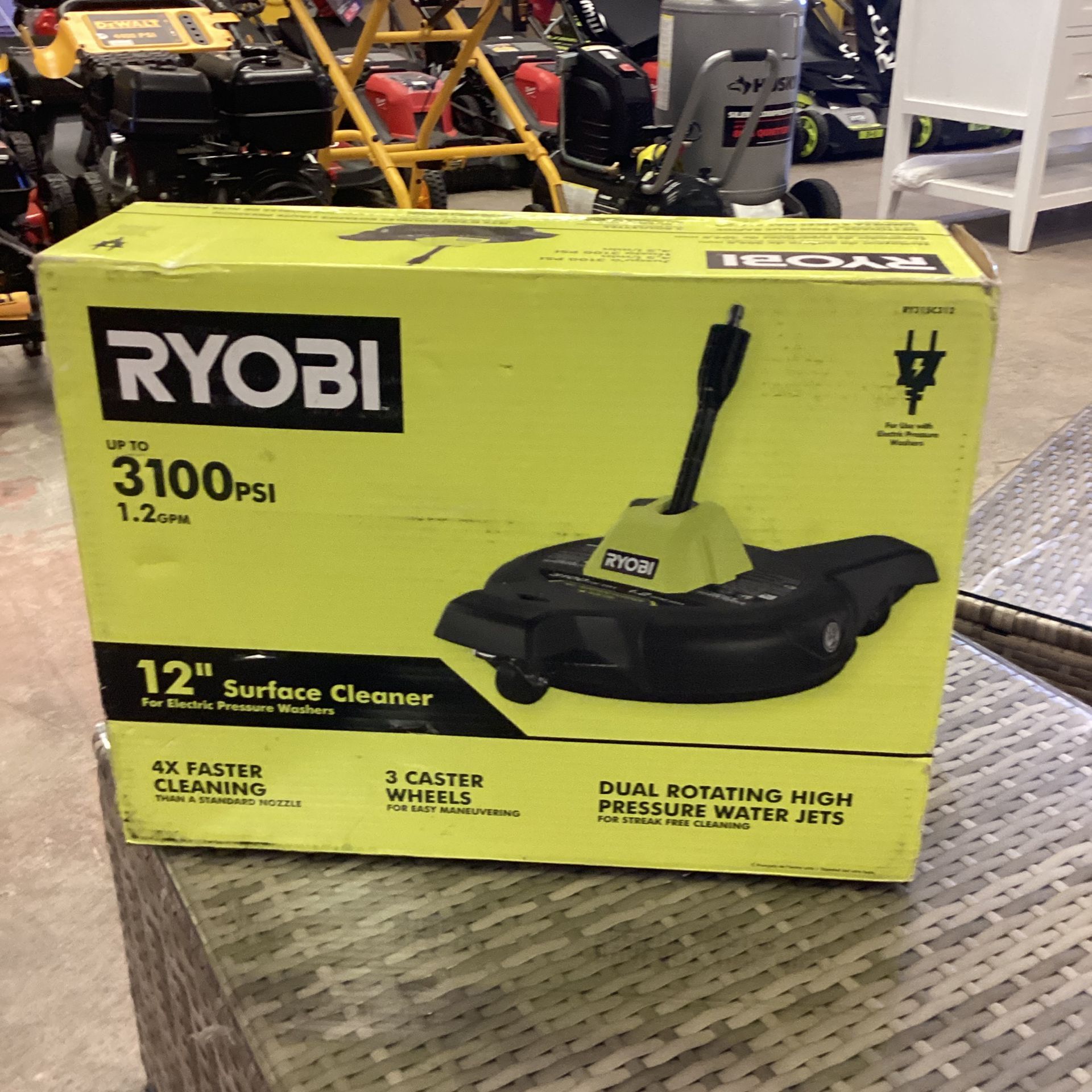 (New) Ryobi 12 in. 3100 PSI Electric Pressure Washer Surface Cleaner with Caster Wheels