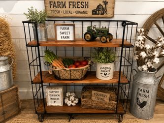 Farmhouse Wire and Wood 3-Tier Shelf