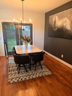 Dining room table, chairs and picture