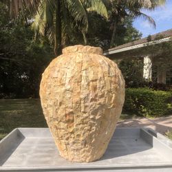 Raw Tessellated Fossil Stone Floor Vase Brutalist Modern 