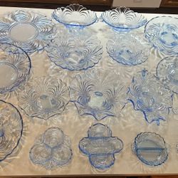 HUGE LOT! Massive Stunning Collection of Cambridge Caprice "Moonlight Blue" Depression Glass