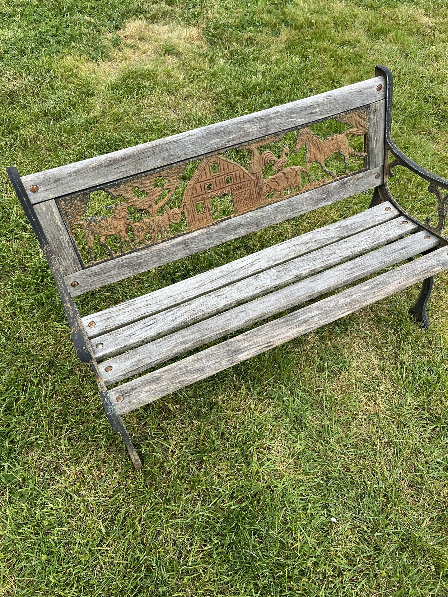 Old Mcdonald's Farm House Cast Iron Kids Bench Vintage