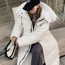 Women's White Long Thickened Over-the-knee Coat for Winter