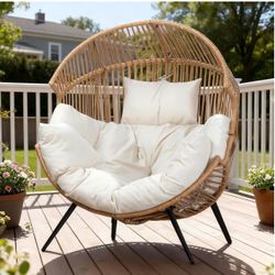 Oversized Rattan Egg Chair with Cushions