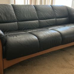 Mid Century Ekornes Black Leather Stressless Couch