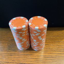 50 Ceramic Poker Chips (Orange/Peach?) Brand New Still In Wrappers Approximately 11.8g per chip 