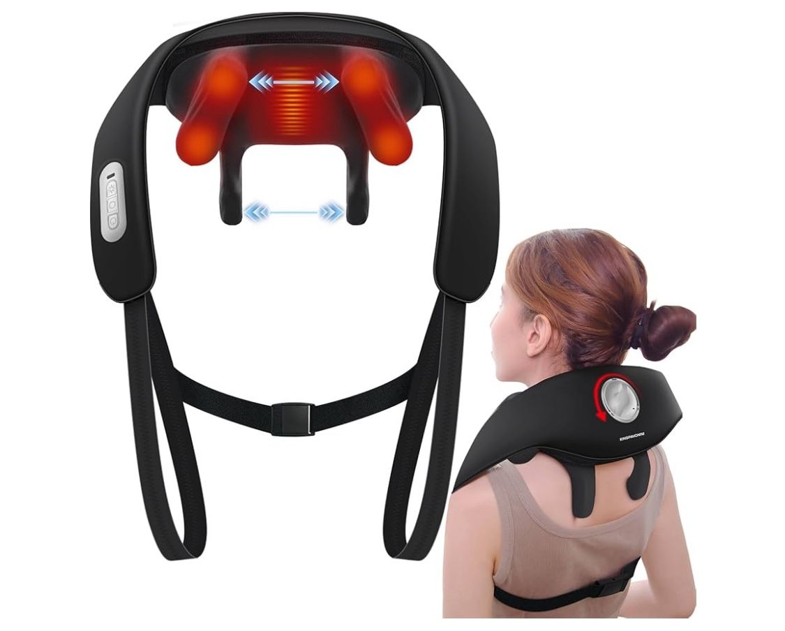 KingPavonini Width Adjustable Neck Massager with 5 Heat Zone, Wireless 6D Shiatsu Shoulder Massage for Pain Relief Deep Tissue, Neck Back Massager FSA