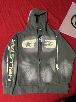Hellstar Grey Acid Wash Zip Up Hoodie Size L & M