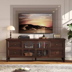 Farmhouse TV Stand for Living Room, Rustic Brown Entertainment Center with Stora